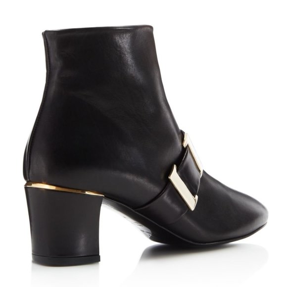SALE! ✅ DELMAN Black Calfskin Leather Ankle Boot Gold Strap Buckle 9M ✨NEW - Picture 5 of 16
